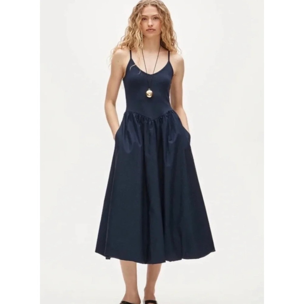 J.Crew | NWT Basque-Waist Mixy Midi Dress Navy Ballerina | Sz M